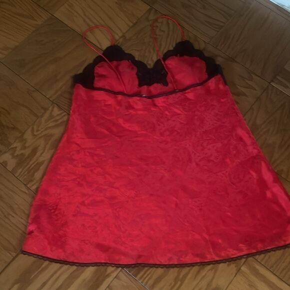 vintage Lucie Ann size large Elegant Red Lace Trim women's Chemise - Picture 3 of 8